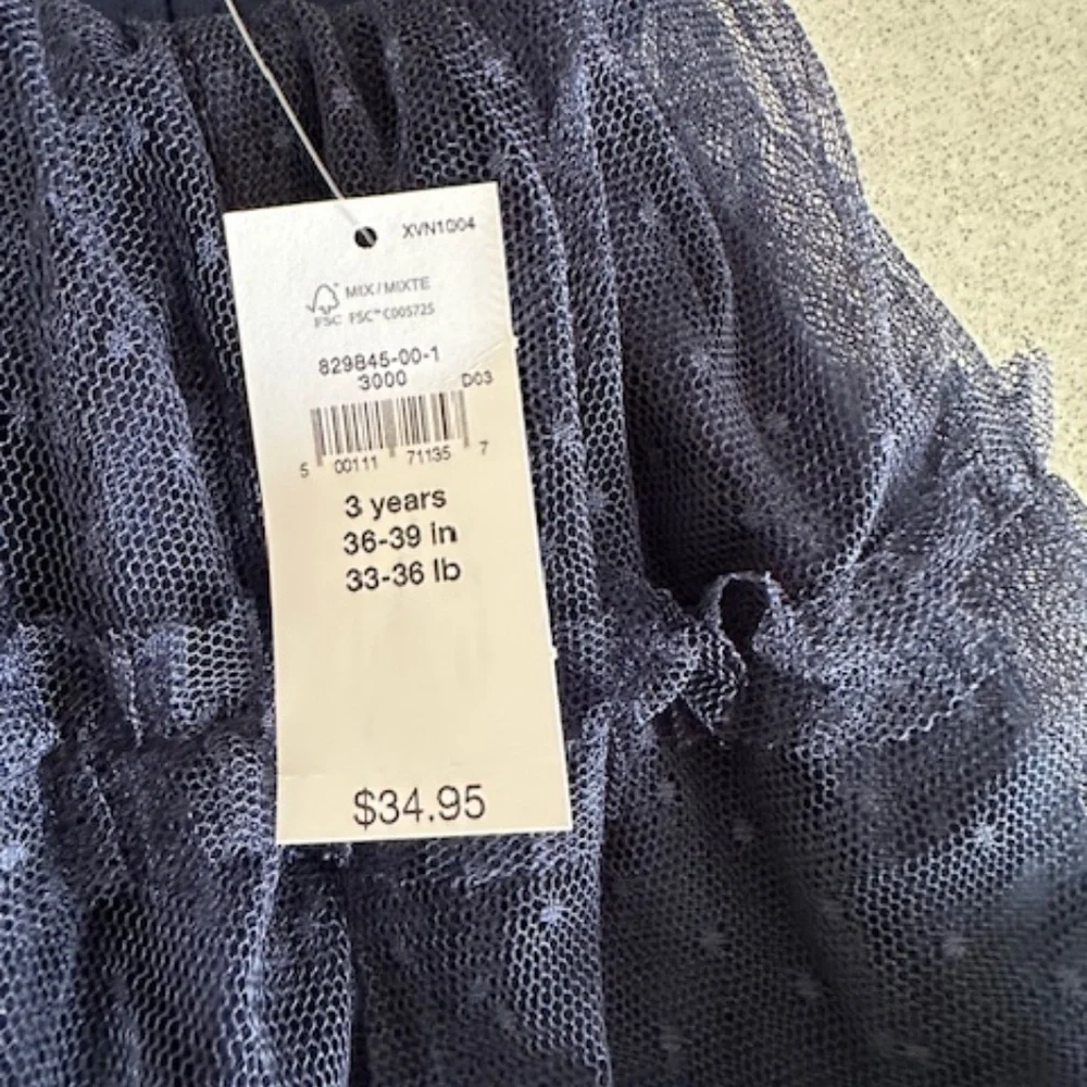 NWT Girl's 3T Gap Navy Blue Lined Tulle Skirt 3 Years